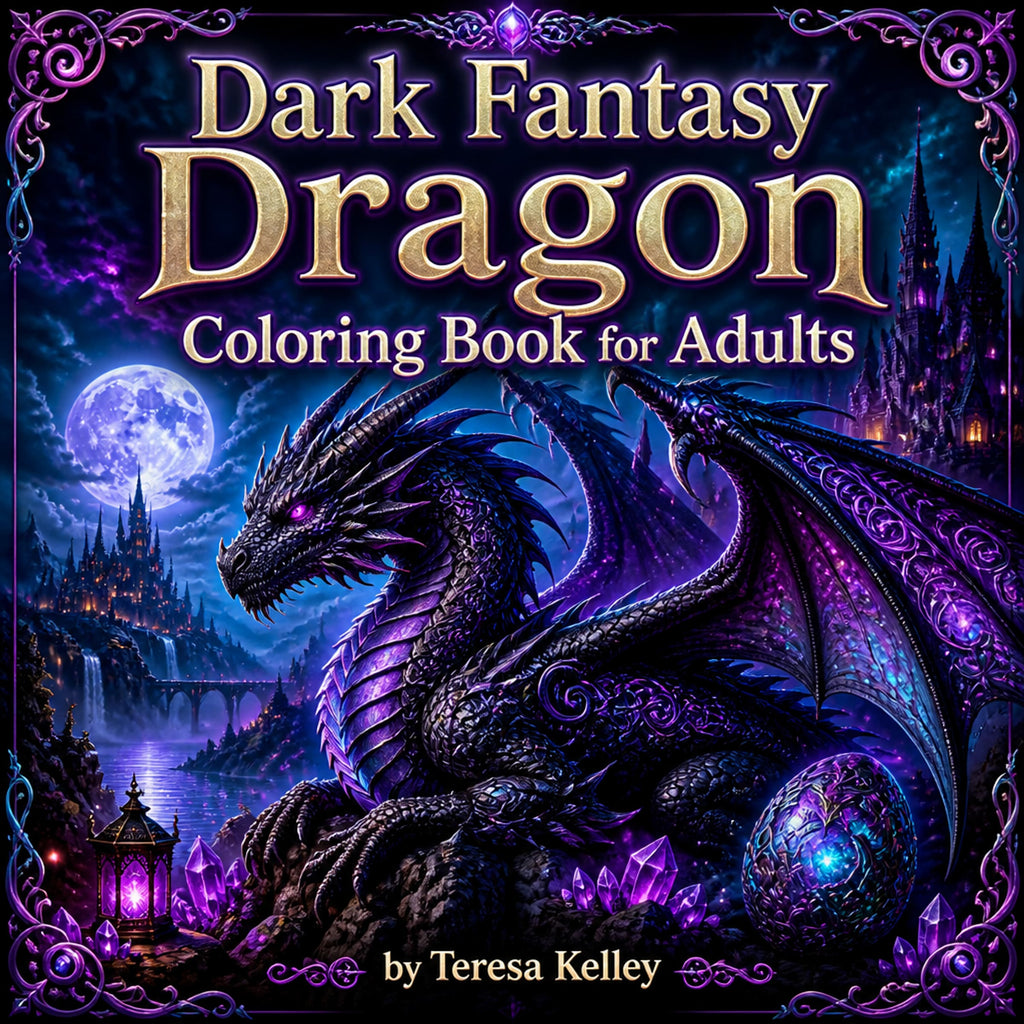Dark Fantasy Dragon Coloring Book for Adults – Printable Mythical Creature PDF