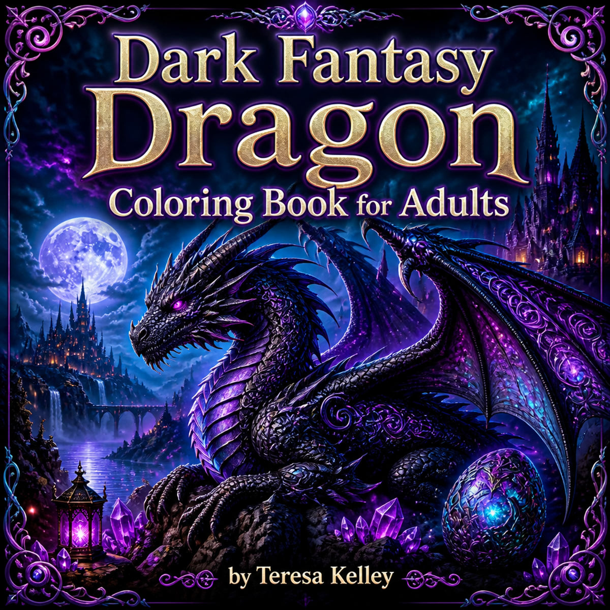 Dark Fantasy Dragon Coloring Book for Adults – Printable Mythical Creature PDF