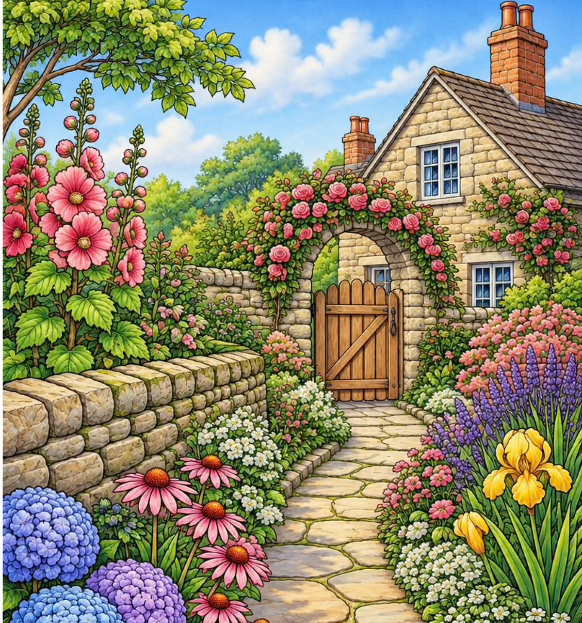 Serene Gardens: Botanical Coloring Book for Adults & Teens Featuring Beautiful Plants & Flowers
