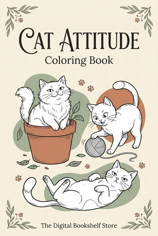 Cat Attitude Coloring Book cover in cozy earthy brand colors