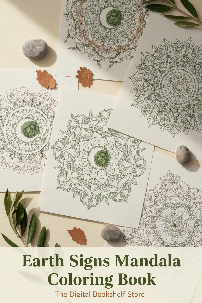 Earth Signs Mandala Coloring Book Cover