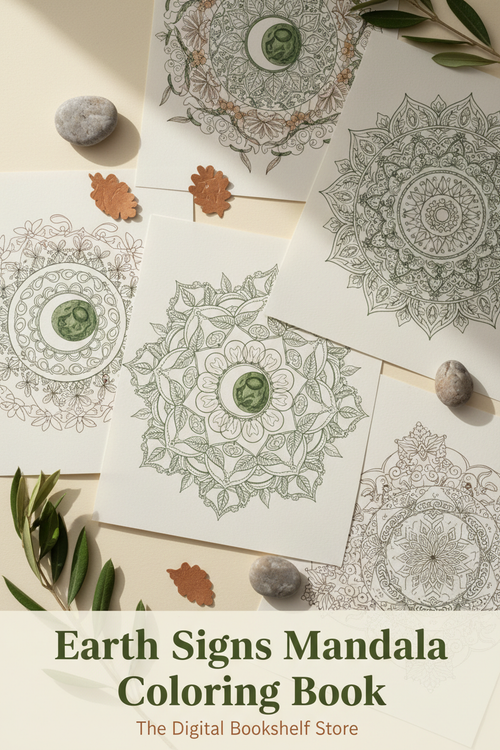 Earth Signs Mandala Coloring Book Cover