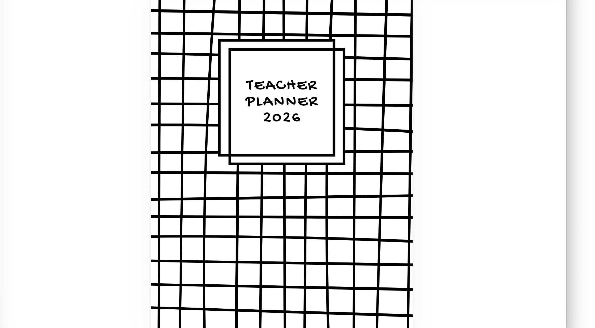 Teacher Planner 2026-2027 cover page with grid design