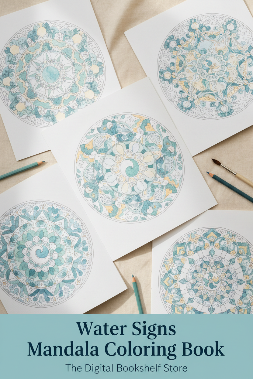Water Signs Mandala Coloring Book Cover