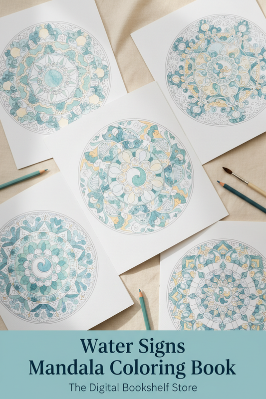 Water Signs Mandala Coloring Book Cover